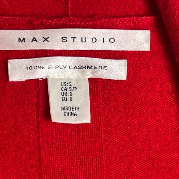 Max Studio Cardigan Sweater Size Small Red 100% 2-Ply Cashmere Open Front - Picture 7 of 8